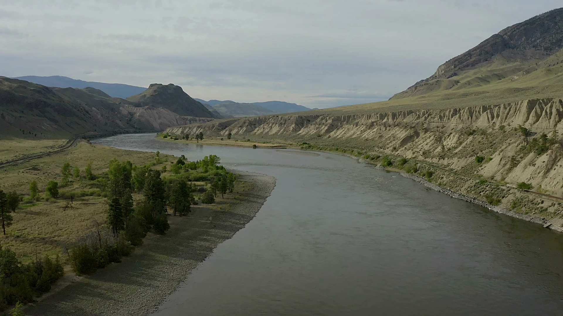 The Thompson River curving through the warm dry-interior valley of Pukaist territory